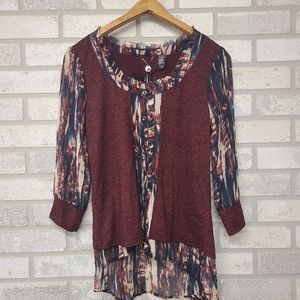 BKE Boutique Maroon Boho Button Down Top Size Small